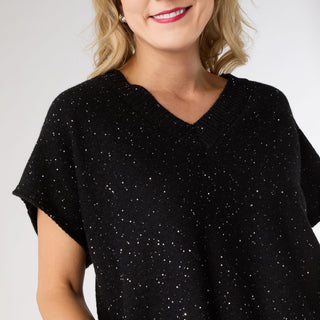 Janece Sparkle V-Neck Cap Sleeve Sweater - Black