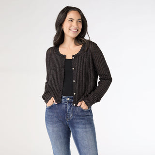 Jodilyn Open Knit Cardigan with Lurex - Black/Gold