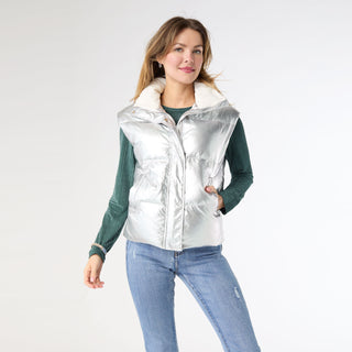 Glinda Metallic Down Vest - Silver