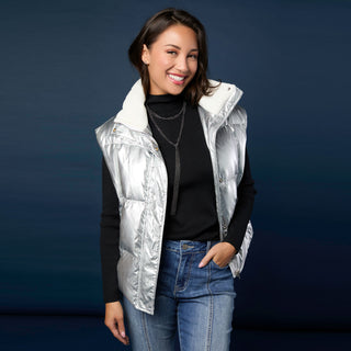 Glinda Metallic Down Vest - Silver