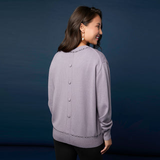 Braelyn Button Back Sweater with Rhinestones - Dusty Lavender