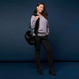 Braelyn Button Back Sweater with Rhinestones - Mid Heather Grey