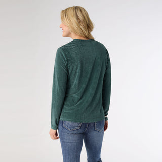 Delanie Crew Neck Textured Top - Blue Surf