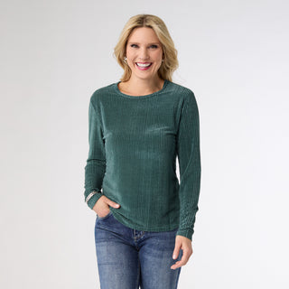 Delanie Crew Neck Textured Top - Blue Surf