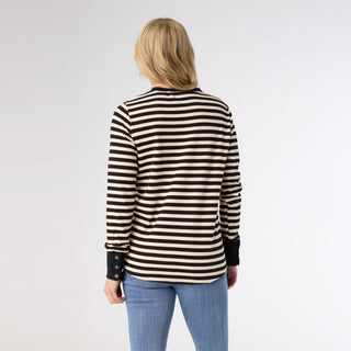 Alexis Super Soft Stripe Top with Snap Cuff - Black/Cream