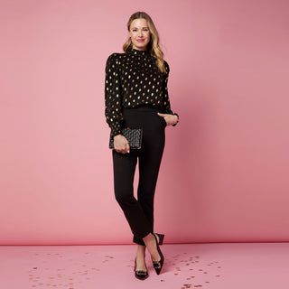 Darina Metallic Dot Blouse - Black/Gold