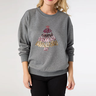 Noble Sweatshirt with Sequin Tree - Heather Grey