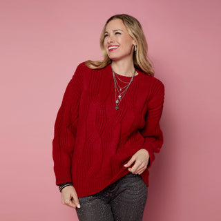 Sascha Chunky Cable Knit Sweater - Red