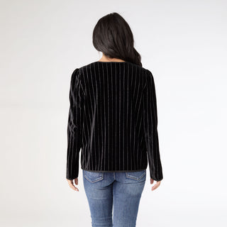 Zoella Velour Cardigan with Lurex Stripe - Black/Silver