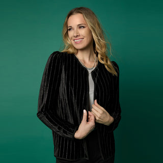 Zoella Velour Cardigan with Lurex Stripe - Black/Silver