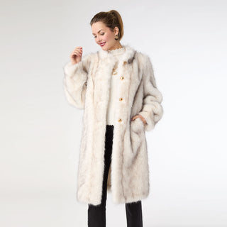Marvella Long Faux Fur Coat - Ivory/Black