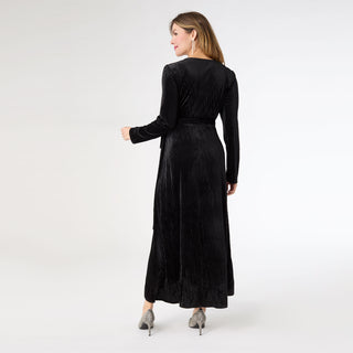 Iva Textured Stripe Velour Wrap Dress - Black