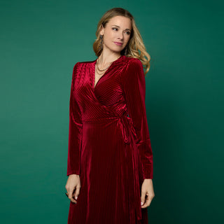 Iva Textured Stripe Velour Wrap Dress - Black