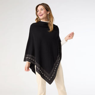 Liora Poncho with Rhinestone and Pearl Trim - Black