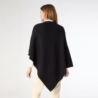 Liora Poncho with Rhinestone and Pearl Trim - Black