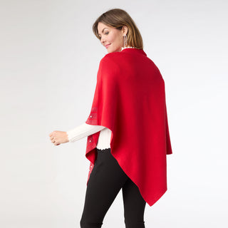 Liora Poncho with Rhinestone and Pearl Trim - Red