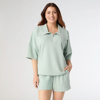 Weekend Brushed Drop Sleeve 1/4 Zip - Seafoam