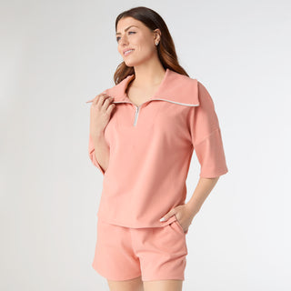 Weekend Brushed Drop Sleeve 1/4 Zip - Coral