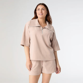 Weekend Brushed Drop Sleeve 1/4 Zip - Tan