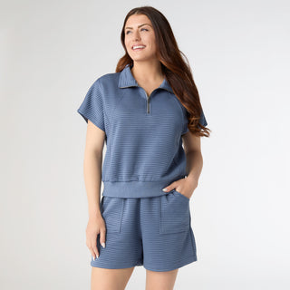 Cozymaxx Quilt Zip Top - Dark Blue