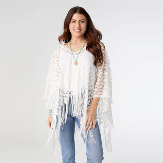 Vivian Wrap with Fringe - White