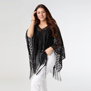 Vivian Wrap with Fringe - Black