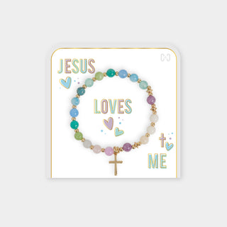 Jesus Loves Me Bracelet - Green/Blue/Purple