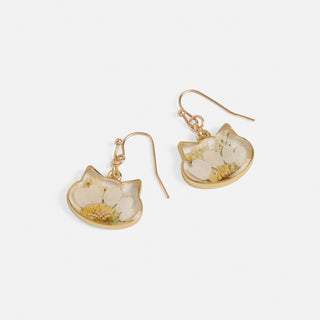 Pressed Flower Earring - White Cat