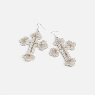 Traditional Cross Earring - White