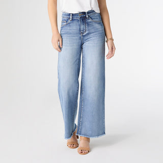 EverStretch Wide Leg with Frayed Bottom - Medium Denim