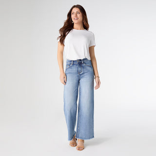 EverStretch Wide Leg with Frayed Bottom - Medium Denim