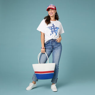 Patriotic Striped Tote - Red/White/Blue