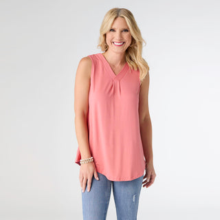 Erin Pleat Back V-Neck Tank - Sunset Salmon