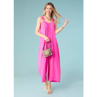 Madeline Sleeveless Romper with Ruffled Straps - Pink Glo