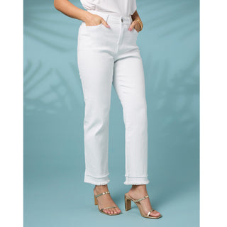 Mary Straight Ankle with Double Fringe Pant - Crisp White