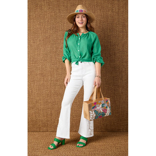 Kelly Flare Pant with Side Cut-Out Detail - Crisp White