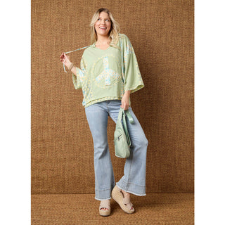 Jenni Peace Sign Hooded Top - Soft Green