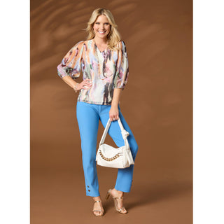 Corey Printed Elbow Sleeve V-Neck Top - Soft Pastels