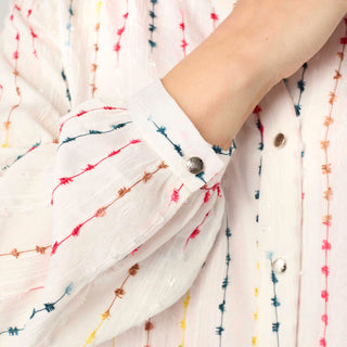 Linda Blouse with Colorful Stripe Detail - White