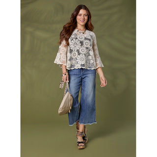 Kristen Elbow Sleeve Crochet Top - Natural