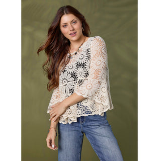 Kristen Elbow Sleeve Crochet Top - Natural