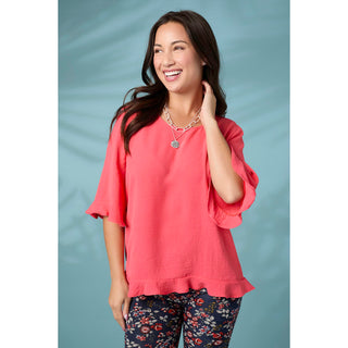 Kenna Elbow Sleeve Ruffle Top - Aqua