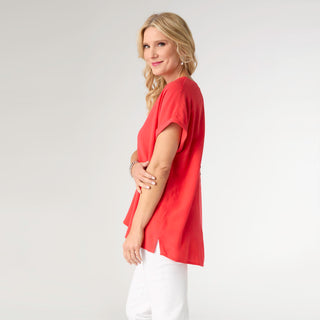 Norma V-Neck Top with Front Seam - Tomato