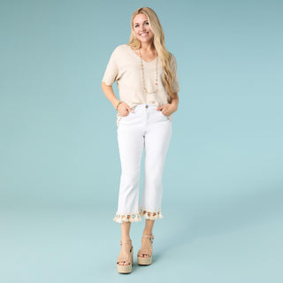 Lightweight Heavenly-Luxe Short Sleeve V-Neck Sweater - Oatmeal