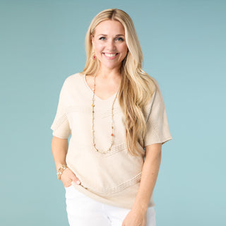 Lightweight Heavenly-Luxe Short Sleeve V-Neck Sweater - Oatmeal