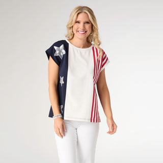 Vera Star Top with Stripes - Navy/White/Red