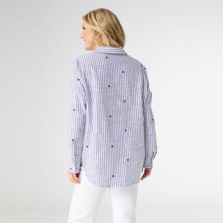 Patriotic Striped Blouse with Stars - Blue/White