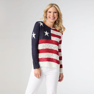 Muriel Burnout Flag Sweater - Red/White/Blue