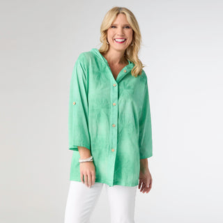 Shamrock Button Front Hooded Top - Green