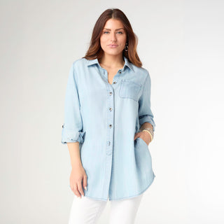 Dawn Button Front Tunic - Light Denim